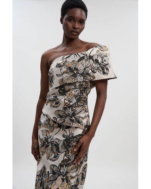 Karen Millen Multicolor Floral Jacquard Asymmetric Neck Pencil Dress