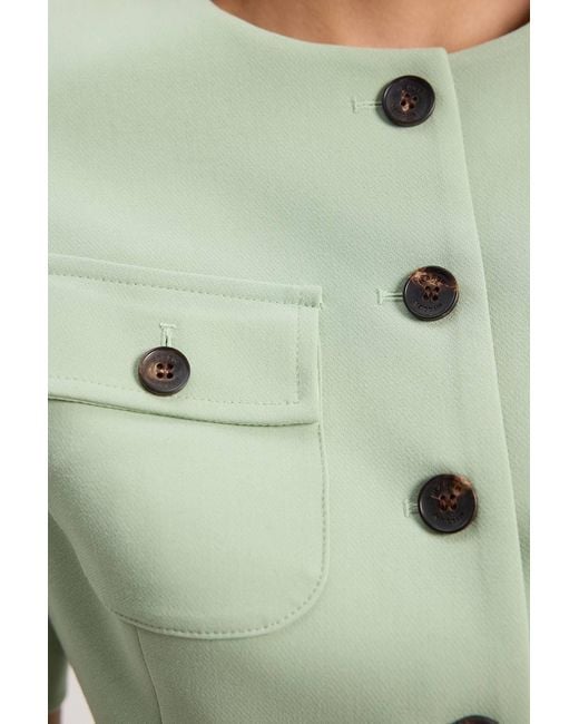 Karen Millen Green Compact Stretch Button Detail Mini Dress