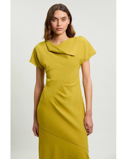 Karen Millen Yellow Petite Print Twill Angel Sleeve Woven Maxi Dress