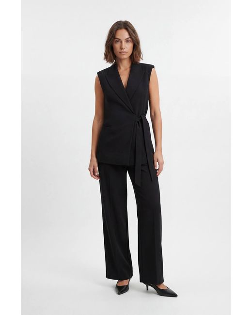 Karen Millen Blue Soft Tailored Wrap Detail Sleeveless Blazer