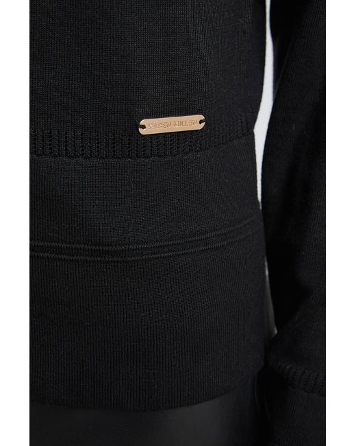 Karen Millen Black Forever Viscose Blend Knitted Stitch Detail Balloon Sleeve Cardigan Sweater