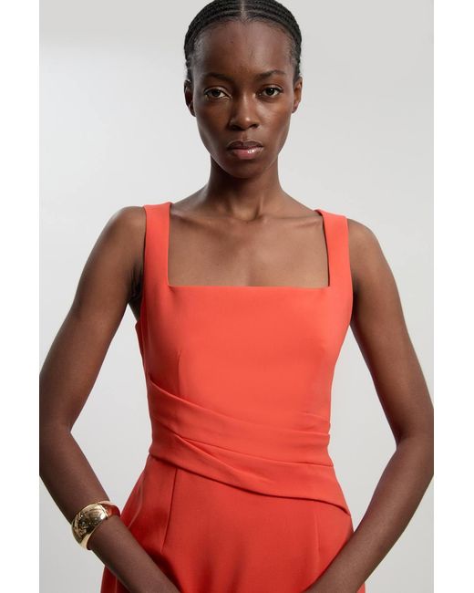 Karen Millen Red Compact Stretch Strappy Asymmetric Hem Maxi Dress