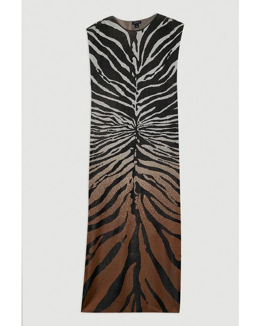 Karen Millen Brown Jacquard Zebra Print Slinky Maxi Dress