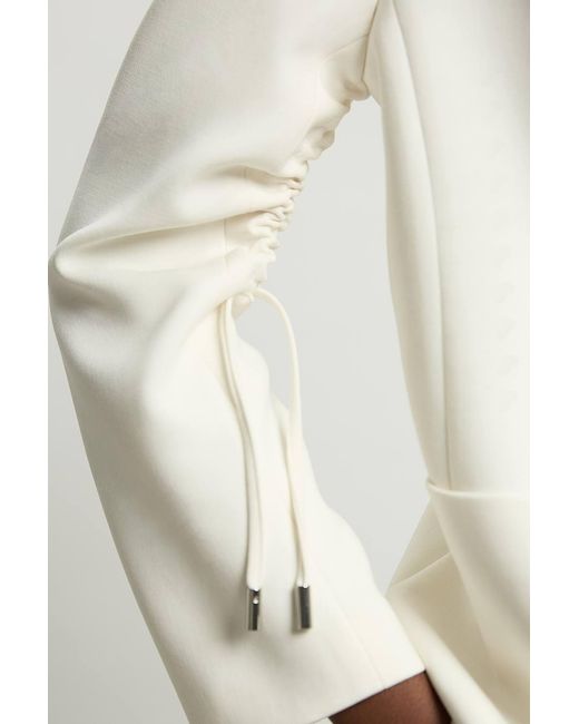Karen Millen Natural Compact Stretch Ruched Sleeve Detail Single Breasted Blazer