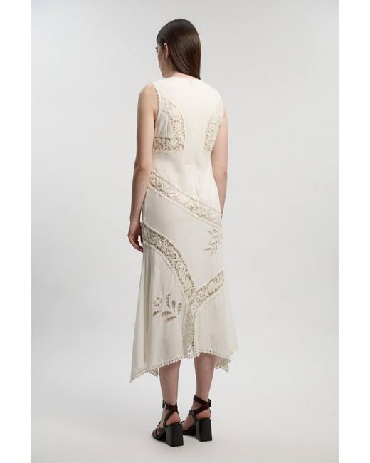 Karen Millen Natural Cutwork And Embroidery Linen Viscose Woven Maxi Dress