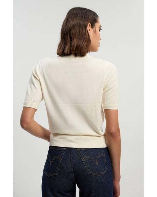 Karen Millen White Forever Viscose Blend V Neck Knitted Short Sleeve Top