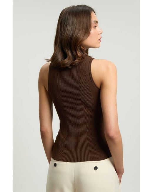 Karen Millen Natural Viscose Blend Rib Knit Vest Top