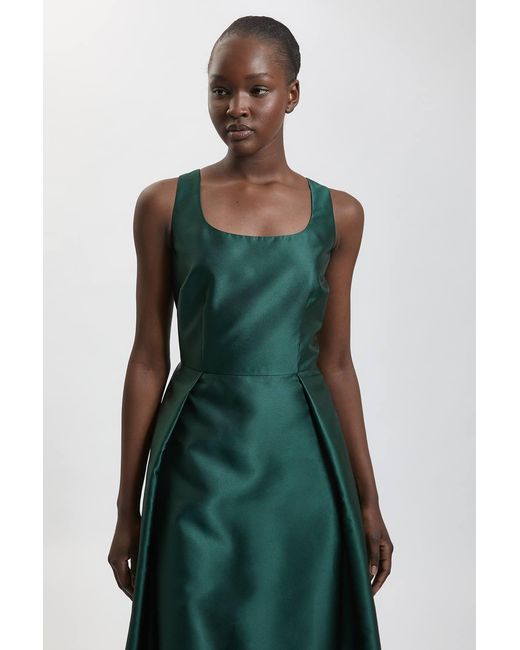 Karen Millen Green Structured Satin Full Skirted Midi Dress