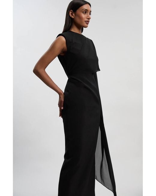 Karen Millen Black Polished Tailored Cape Drape Maxi Column Dress