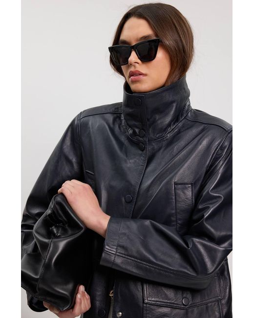 Karen Millen Gray Leather Oversized Jacket