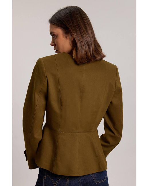 Karen Millen Brown Cotton Tailored Button Detail Peplum Blazer