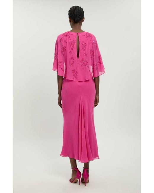 Karen Millen Pink Petite Beaded Cape Detail Maxi Dress