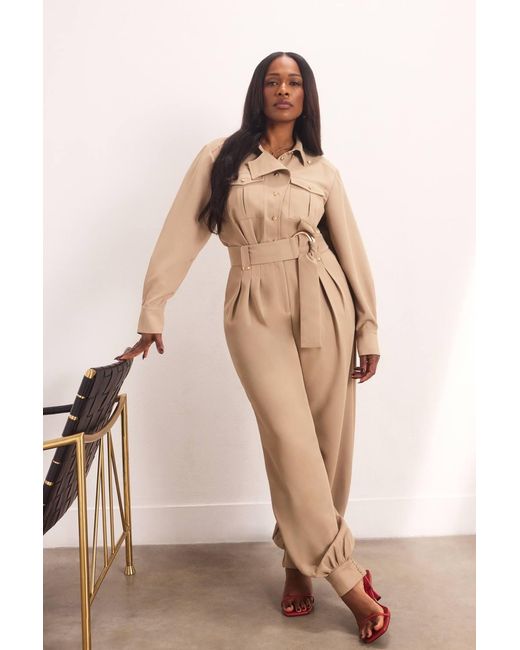 Karen Millen Natural Utility Detail Cuffed Woven Jumpsuit