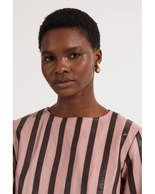 Karen Millen Red Leather Stripe Mix Top