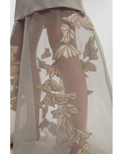 Karen Millen Natural Quilted Applique Organdie Angel Sleeve Woven Maxi Dress