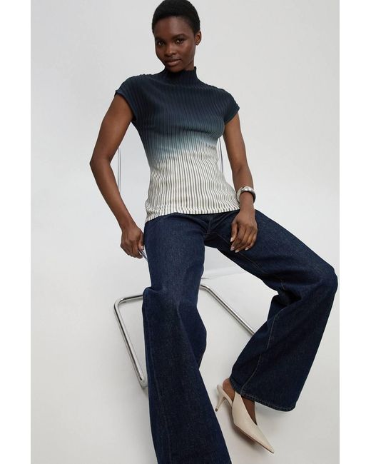 Karen Millen Blue Dip Dye Detail Knitted High Neck Top