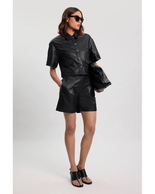 Karen Millen Black Faux Leather City Shorts