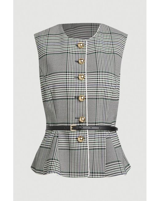 Karen Millen Multicolor Tailored Check Belted Peplum Jacket