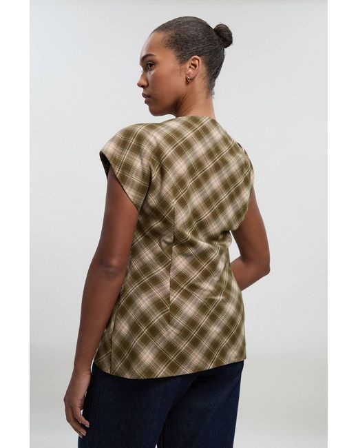 Karen Millen Green Plus Size Tailored Check Trim Detail Sleeveless Top