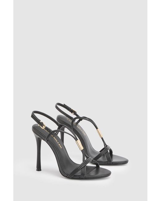 Karen Millen Black Leather Strappy Heeled Sandal
