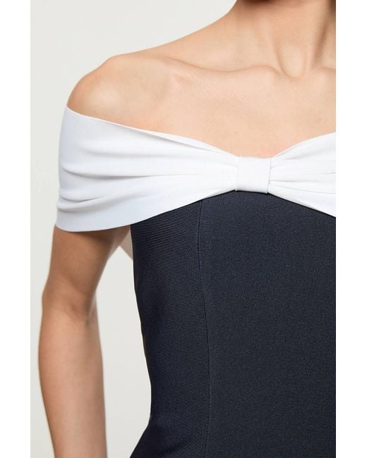 Karen Millen Blue Bandage Bandeau Contrast Knitted Midi Dress