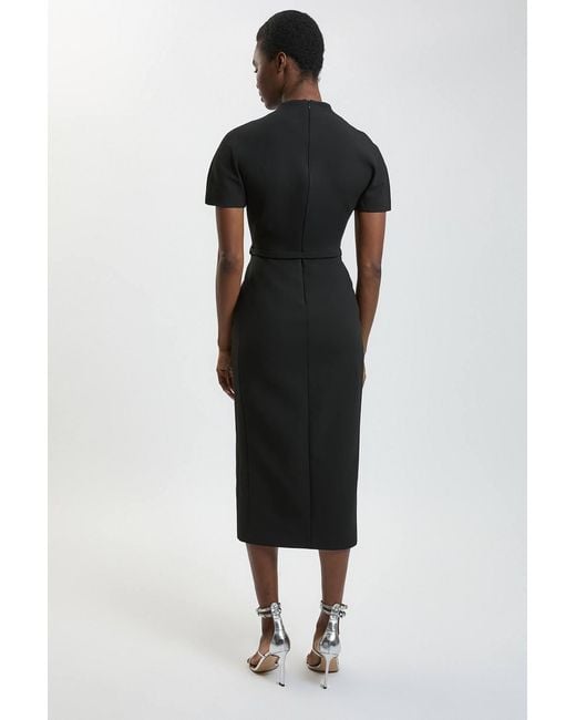 Karen Millen Black Compact Stretch Tailored Belted Midi Pencil Dress