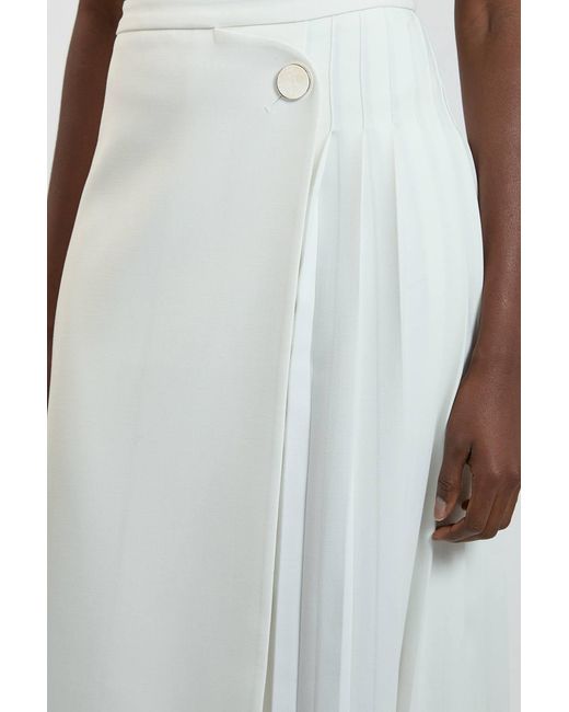 Karen Millen Black Compact Stretch Pleated Midi Kilt Skirt