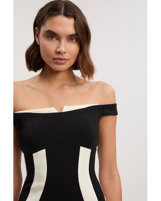 Karen Millen Multicolor Compact Stretch Colour Block Tailored Bardot Midi Dress
