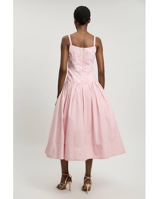 Karen Millen Pink Textured Floral Woven Midi Dress