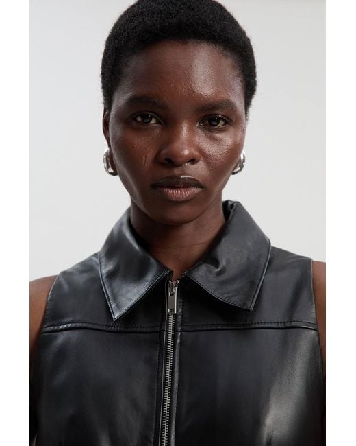 Karen Millen Black Leather Zip Through Full Midi Dress