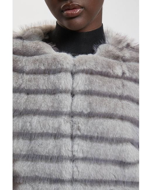 Karen Millen Gray Faux Fur Panelled Long Sleeve Jacket