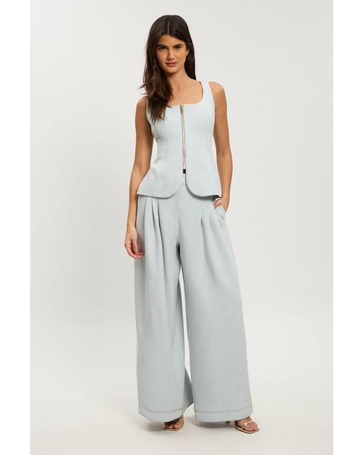Karen Millen Gray Petite Compact Stretch Peplum Wide Leg Jumpsuit
