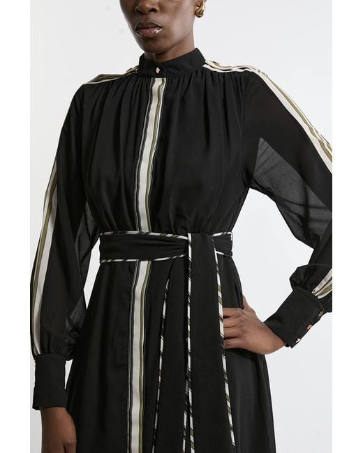 Karen Millen Black Military Stripe Balloon Sleeve Maxi Dress