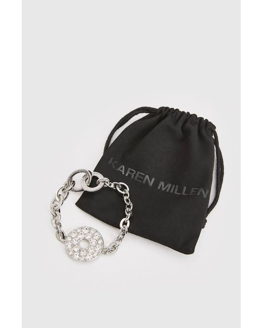 Karen Millen Black Crystal Ring Chain Bracelet