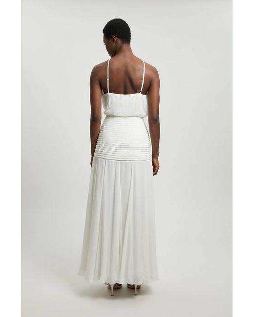 Karen Millen White Viscose Georgette Drop Hem Woven Halter Neck Maxi Dress