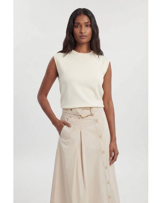 Karen Millen Natural Cotton Sateen Button Woven Midi Skirt