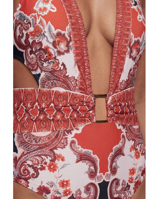 Karen Millen Scarf Mirrored Print Plunge Swimsuit