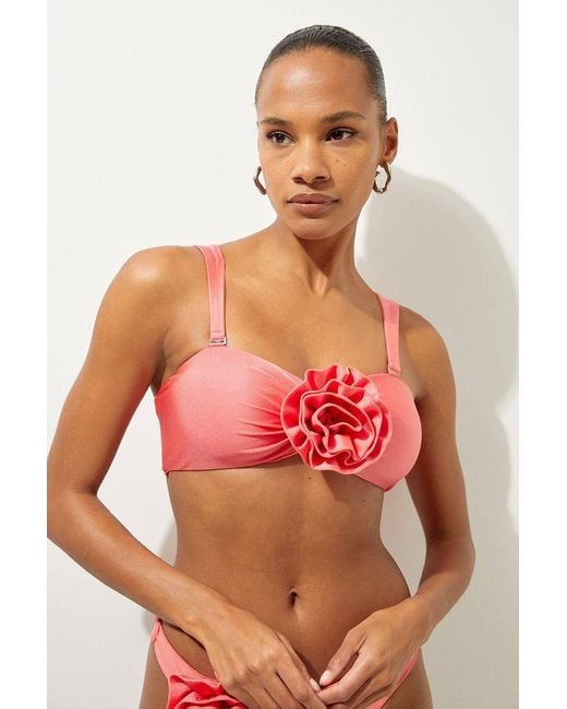 Karen Millen Red Rosette Detail Bandeau Bikini Top