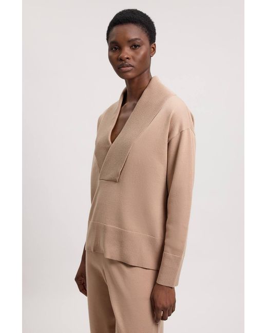 Karen Millen Natural Wool Look Deep Collar Sleeve Knit Jumper