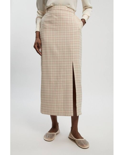 Karen Millen Natural Tailored Check Pencil Midi Skirt