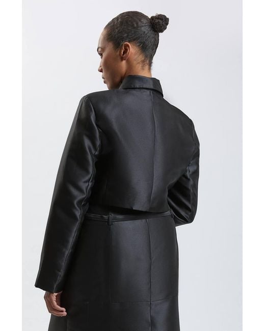 Karen Millen Black Plus Size Forever Satin Twill Cropped Wrap Tailored Jacket