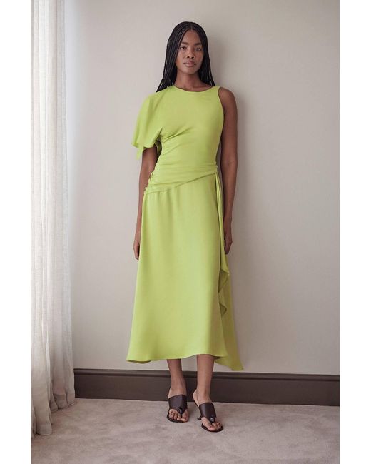 Karen Millen Green Viscose Satin Drape Midi Dress