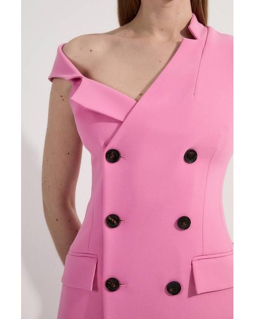 Karen Millen Pink Compact Stretch Asymmetric Collar Tailored Pencil Maxi Dress