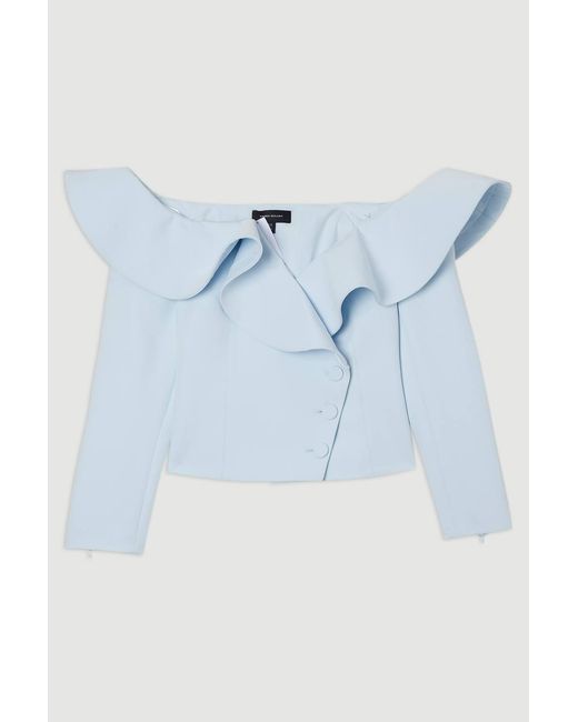 Karen Millen Blue Drama Ruffle Asymmetric Tailored Jacket