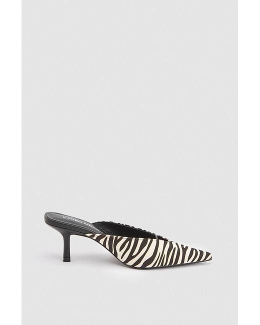 Karen Millen White Leather Pony Skin Closed Toe Heeled Mules