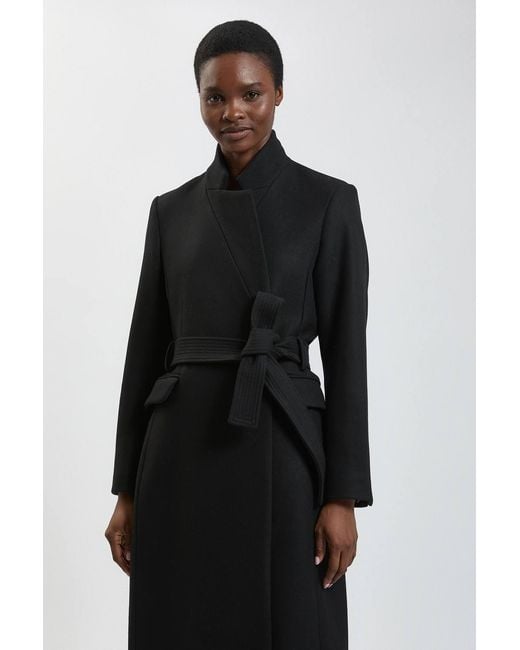 Karen Millen Black Petite Wool Investment Notch Neck Tailored Maxi Coat