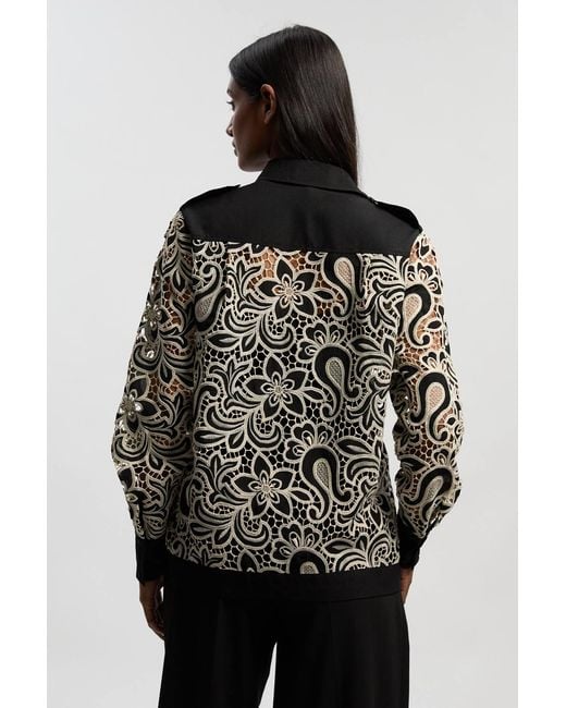 Karen Millen Black Cutwork Pocket Front Woven Shirt