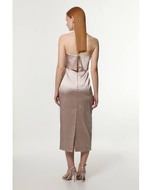 Karen Millen Natural Petite Italian Structured Textured Satin Bandeau Tailored Maxi Dress