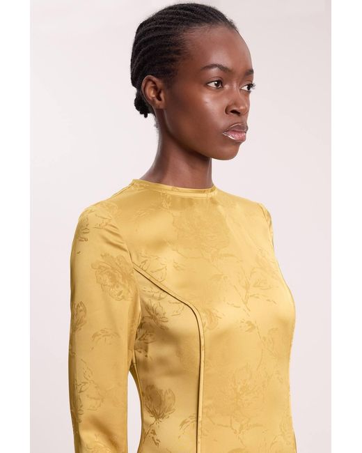 Karen Millen Metallic Jacquard Long Sleeve Hanky Hem Woven Maxi Dress