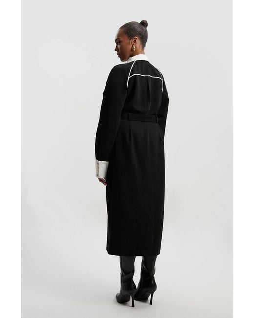 Karen Millen Black Plus Size Twill Collared Woven Maxi Dress